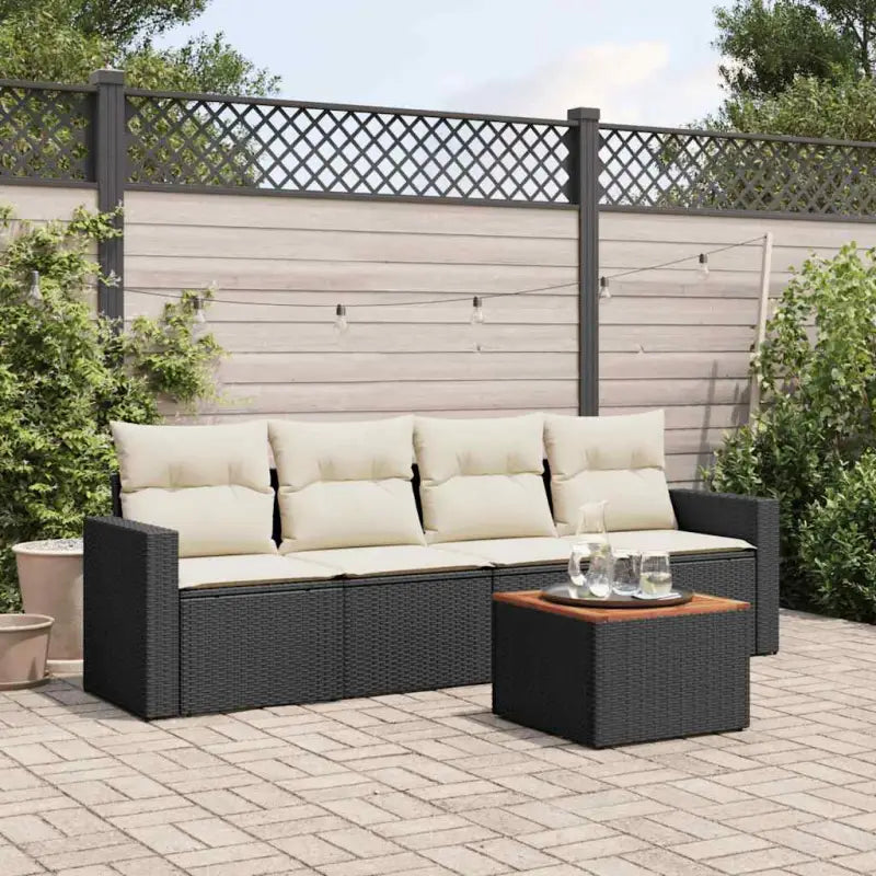 Zwarte loungeset van gepoedercoat staal voor buitenplezier - Zwart en crème - Tuinsets