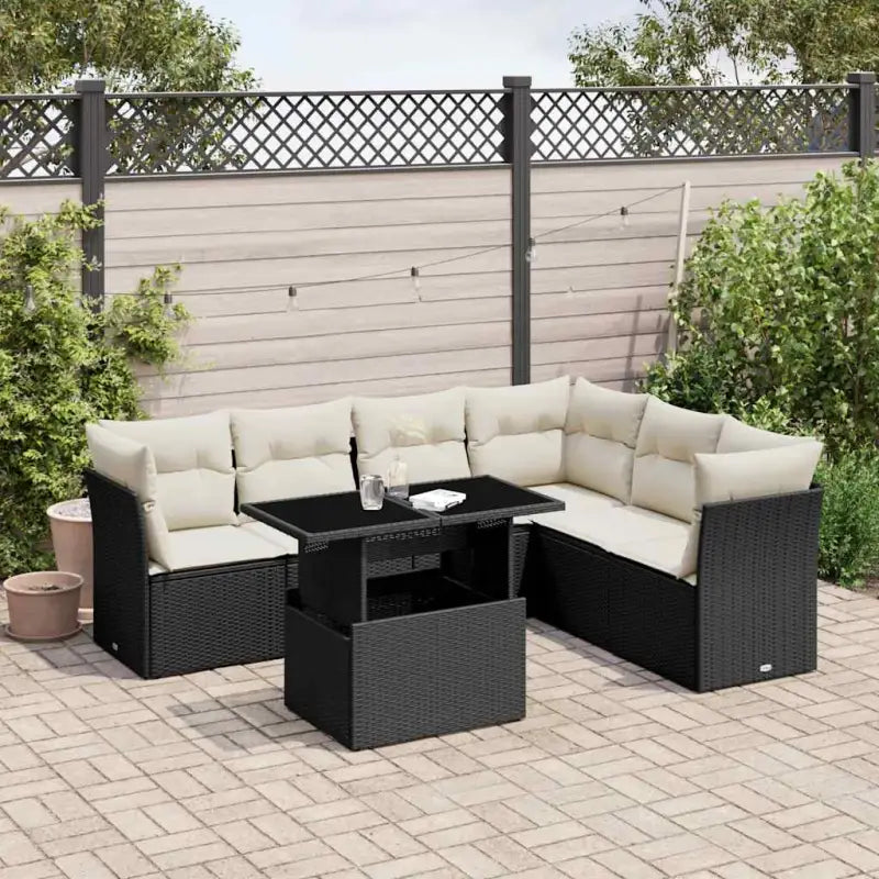 Zwarte loungeset van gepoedercoat staal voor buitenplezier - Zwart en crème / zonder opbergruimte - Tuinsets