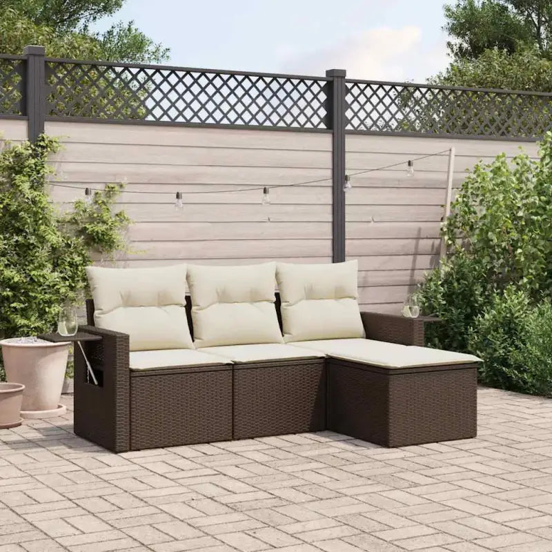 Zwarte loungeset van gepoedercoat staal voor buitenruimte - Bruin en crème / Zonder tafel - Tuinsets