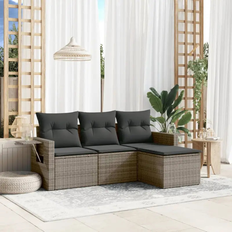 Zwarte loungeset van gepoedercoat staal voor buitenruimte - Grijs / Zonder tafel - Tuinsets