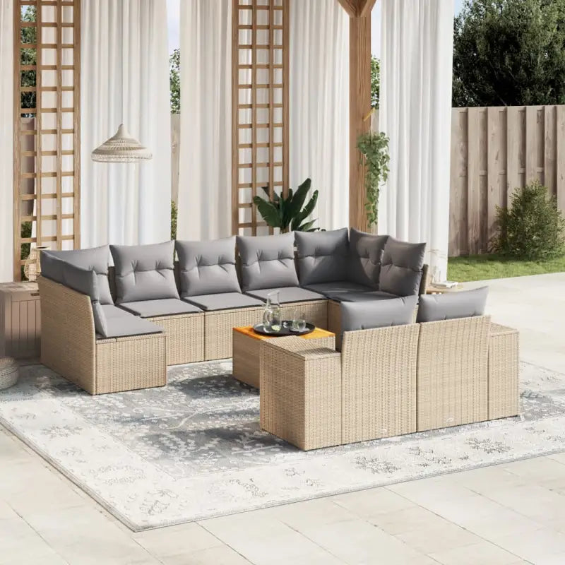 Zwarte loungeset van gepoedercoat staal voor een comfortabele tuinruimte - beige en lichtgrijs / 5x midden + 2x hoek