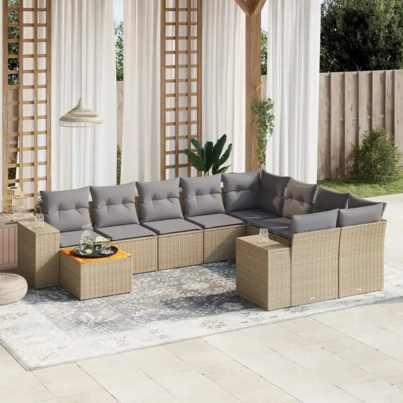 Zwarte loungeset van gepoedercoat staal voor een comfortabele tuinruimte - beige en lichtgrijs / Tafel + 5x midden + 2x
