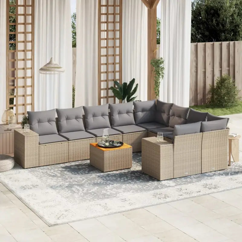 Zwarte loungeset van gepoedercoat staal voor een comfortabele tuinruimte - beige en lichtgrijs / Tafel + 2x hoek + 5x