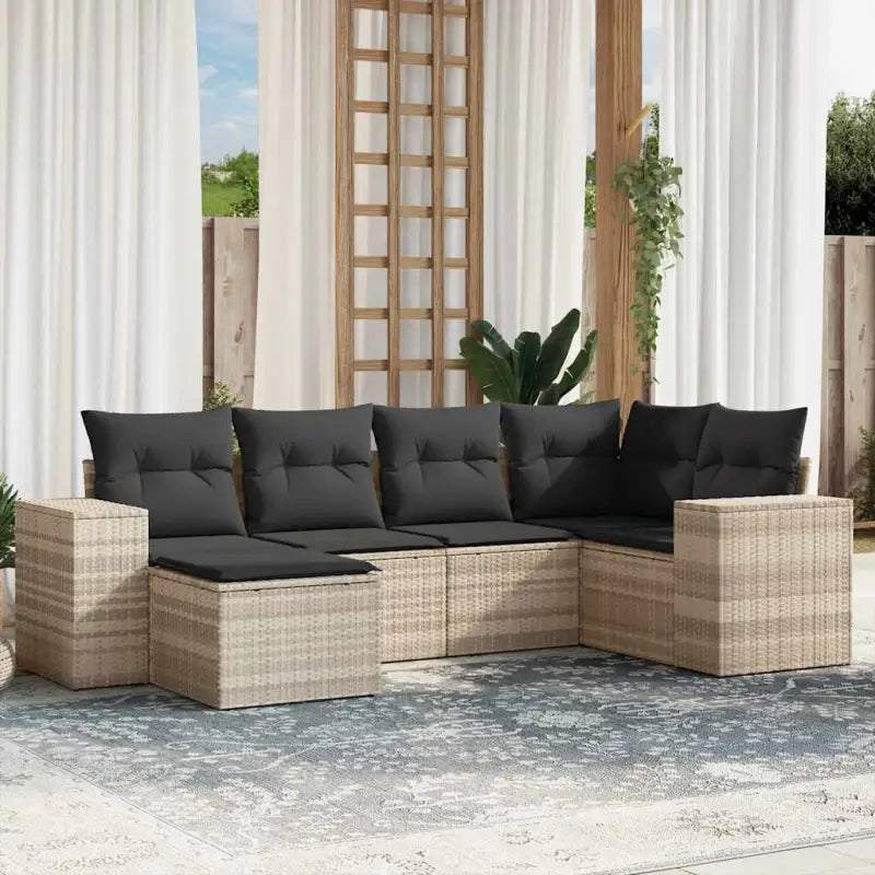 Zwarte loungeset van gepoedercoat staal voor tuin en terras - Lichtgrijs / Met tafel - Tuinsets