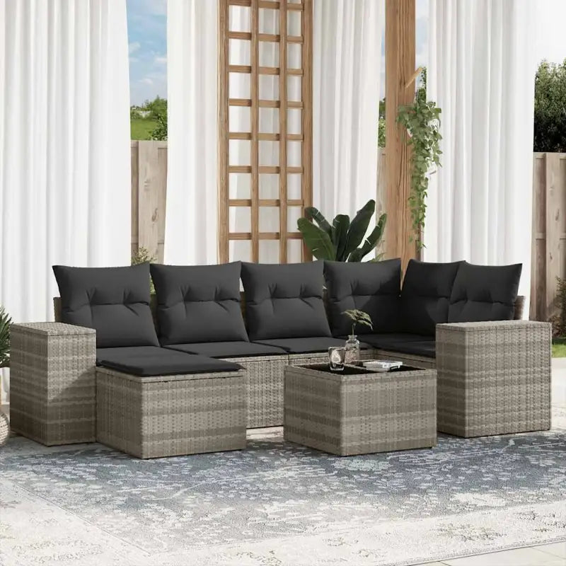 Zwarte loungeset van gepoedercoat staal voor tuin en terras - Lichtgrijs / Zonder tafel - Tuinsets