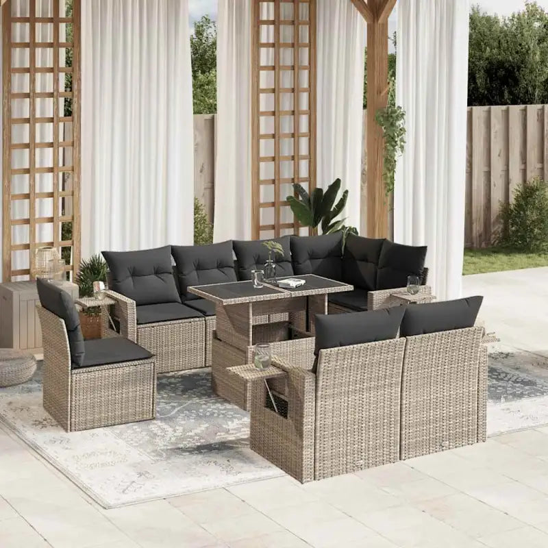 Zwarte loungeset van gepoedercoat staal voor tuin en terras - Lichtgrijs / zonder opbergruimte - Tuinsets
