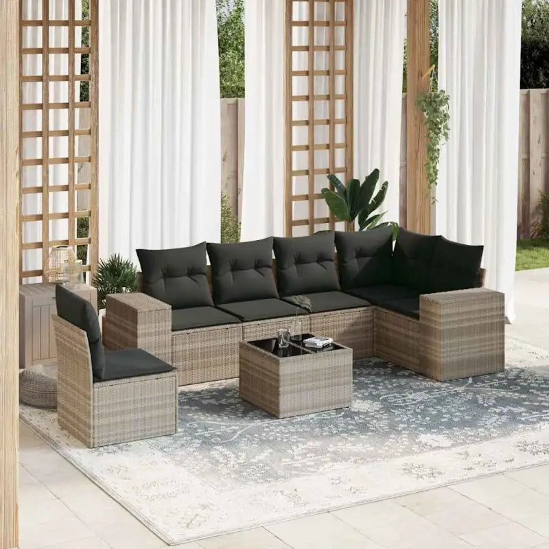 Zwarte loungeset van gepoedercoat staal voor tuin en terras - Lichtgrijs / Met tafel - Tuinsets