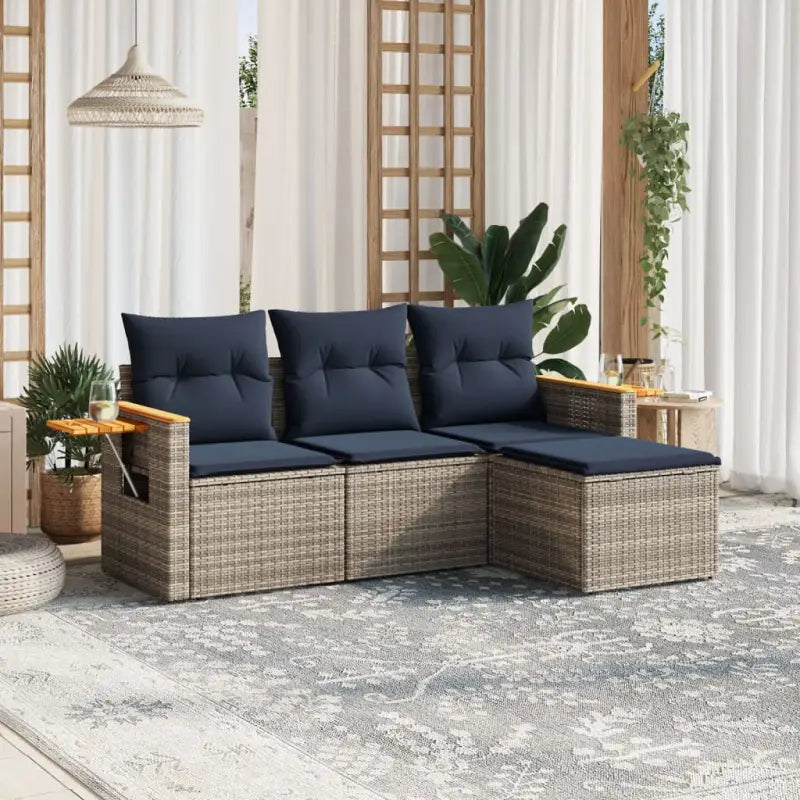 Zwarte loungeset van gepoedercoat staal voor tuin en terras - Beige / Met tafel - Tuinsets