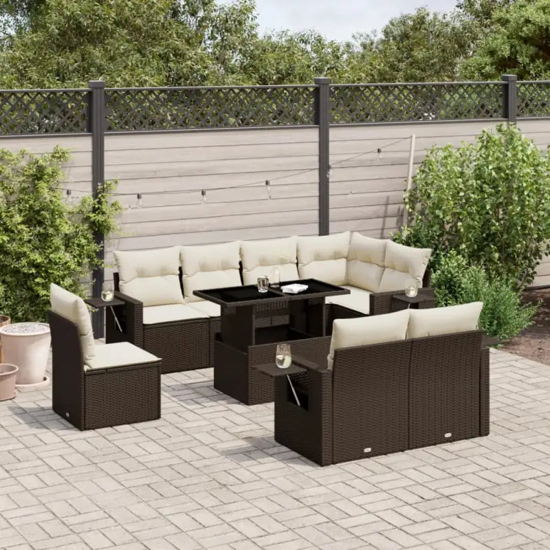 Zwarte loungeset van gepoedercoat staal voor tuin en terras - Bruin en crème / zonder opbergruimte - Tuinsets