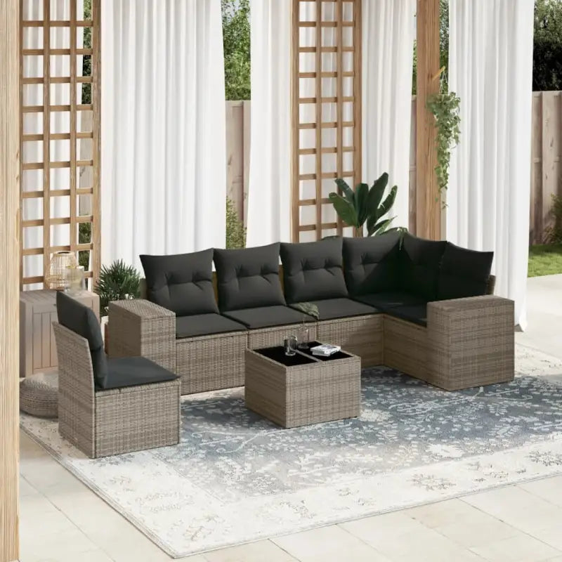 Zwarte loungeset van gepoedercoat staal voor tuin en terras - Grijs / Met tafel - Tuinsets