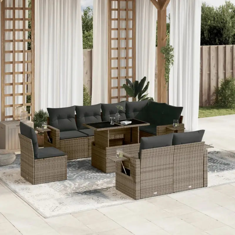 Zwarte loungeset van gepoedercoat staal voor tuin en terras - Grijs / zonder opbergruimte - Tuinsets