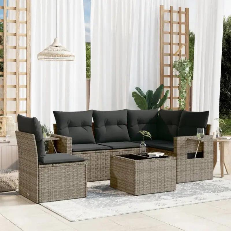 Zwarte loungeset van gepoedercoat staal voor tuin en terras - Grijs / Met tafel - Tuinsets