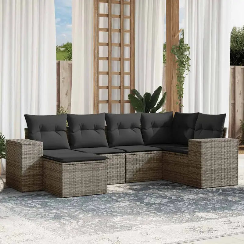 Zwarte loungeset van gepoedercoat staal voor tuin en terras - Grijs / Met tafel - Tuinsets