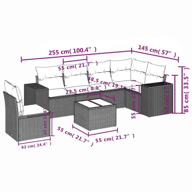 Zwarte loungeset van gepoedercoat staal voor tuin en terras - Tuinsets