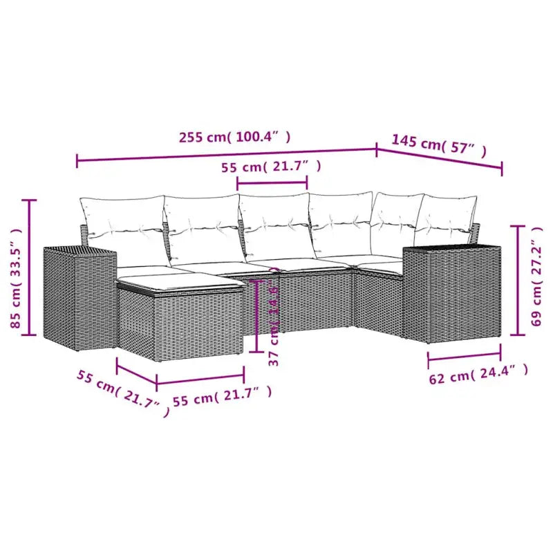 Zwarte loungeset van gepoedercoat staal voor tuin en terras - Tuinsets