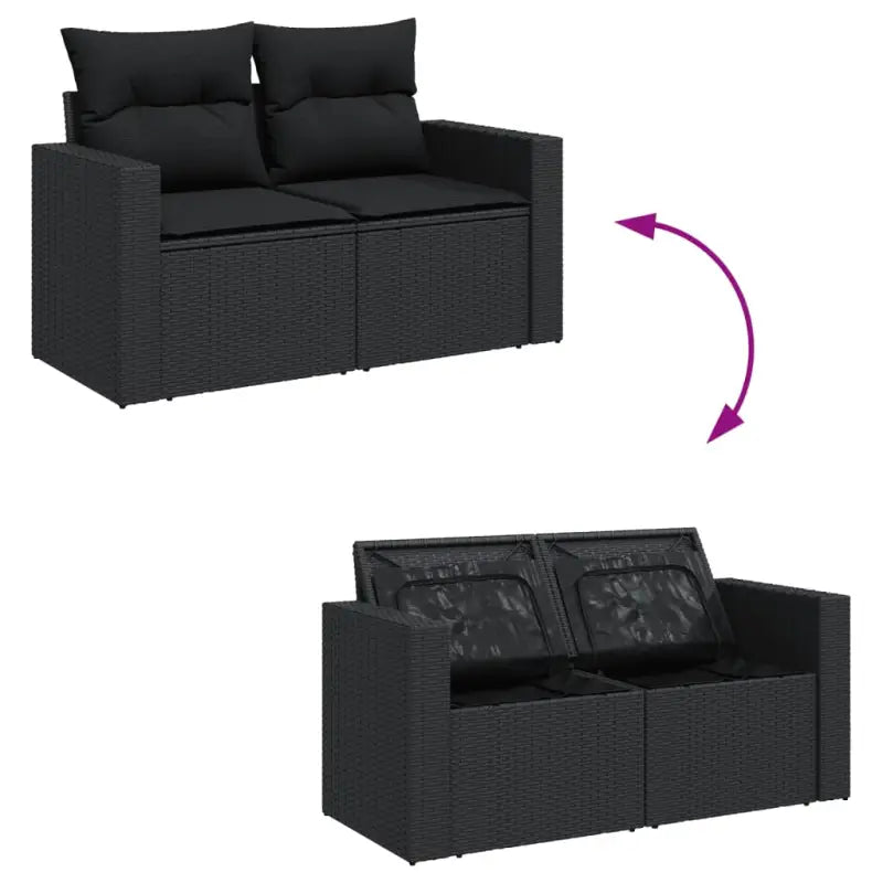 Zwarte loungeset van gepoedercoat staal voor tuin en terras - Tuinsets