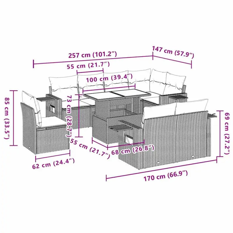 Zwarte loungeset van gepoedercoat staal voor tuin en terras - Tuinsets