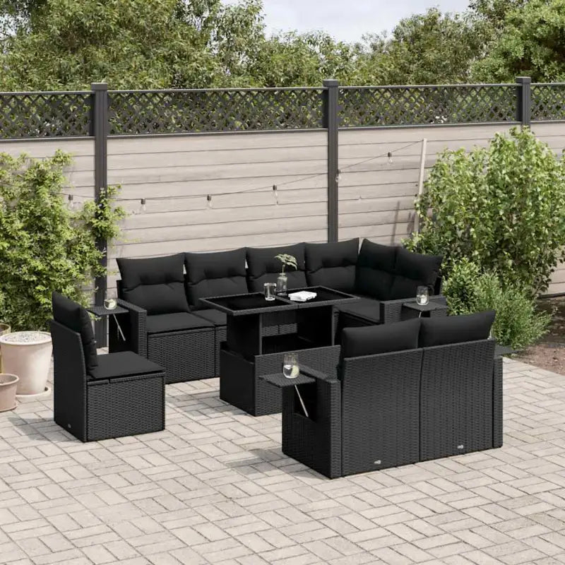 Zwarte loungeset van gepoedercoat staal voor tuin en terras - Zwart / zonder opbergruimte - Tuinsets
