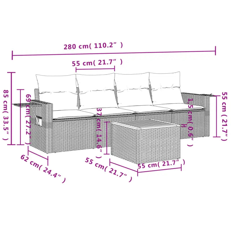 Zwarte loungeset van gepoedercoat staal voor tuin of terras - Tuinsets