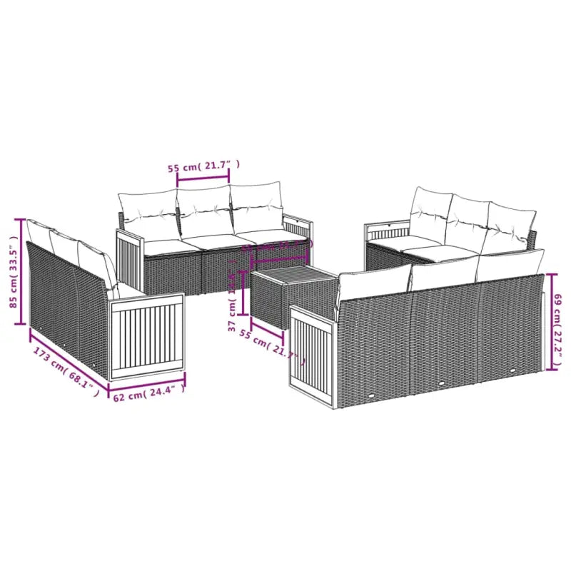 Zwarte loungeset van poly rattan en gepoedercoat staal met comfortabele afmetingen - Tuinsets