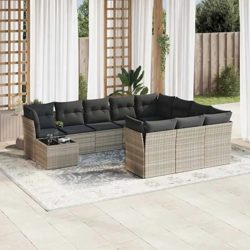 Zwarte loungeset van poly rattan en gepoedercoat staal met goede afmetingen - Lichtgrijs - Tuinsets
