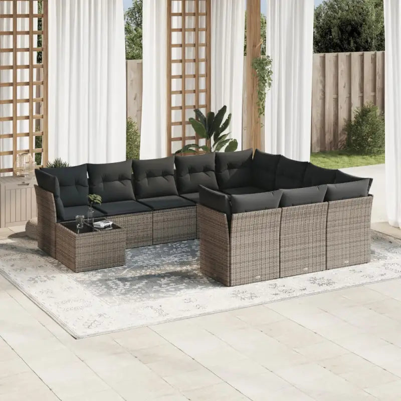 Zwarte loungeset van poly rattan en gepoedercoat staal met goede afmetingen - Grijs - Tuinsets