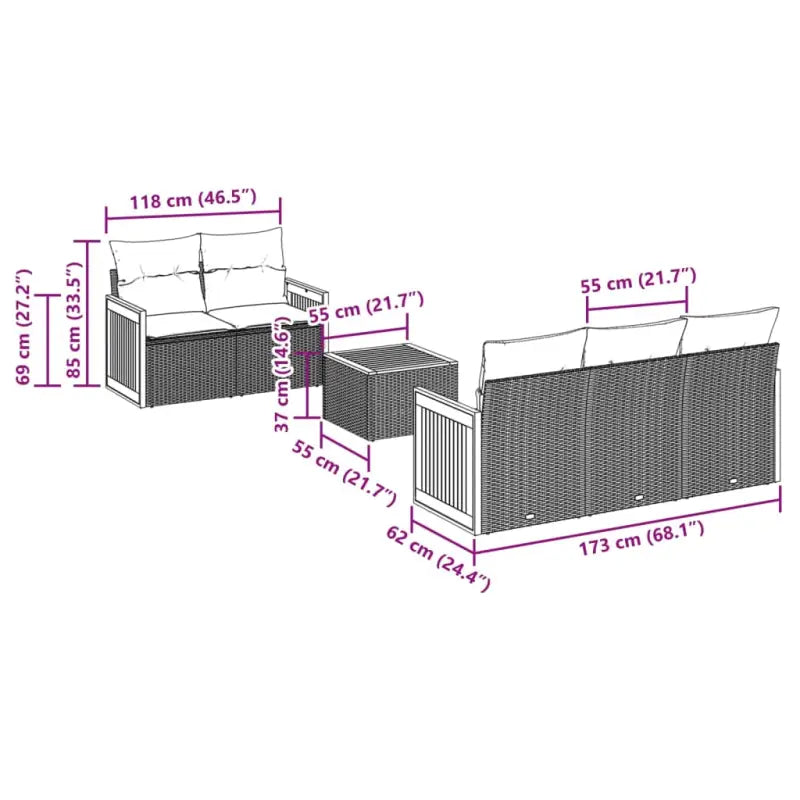 Zwarte loungeset van poly rattan met gepoedercoat staal en ruime afmetingen - Tuinsets