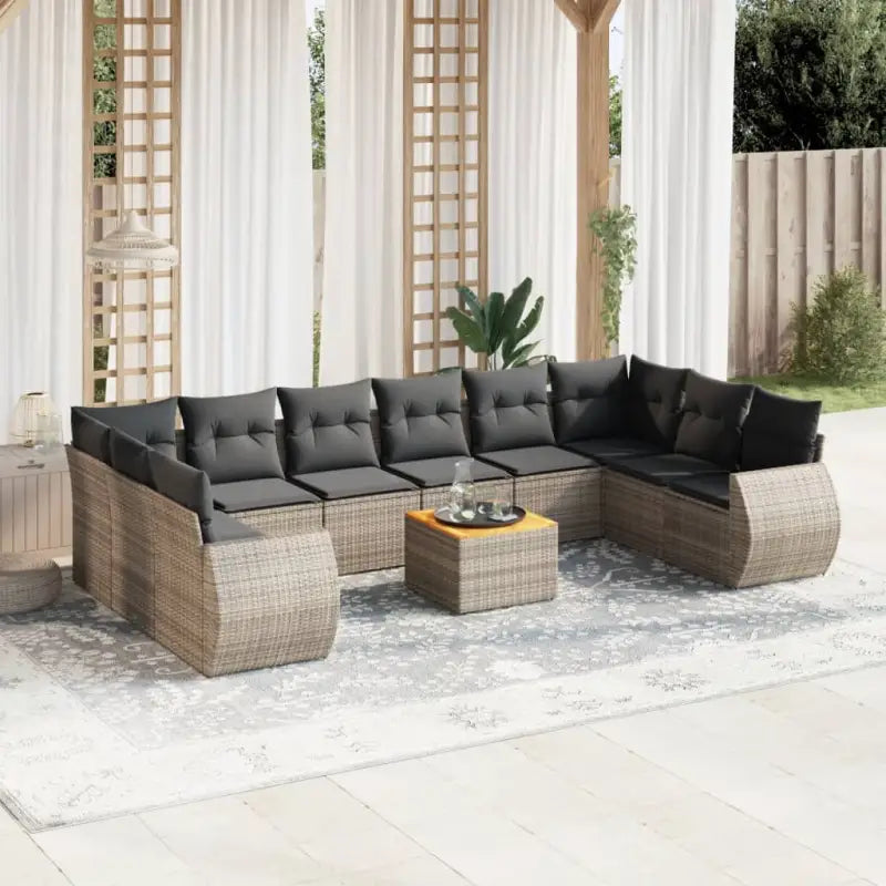 Zwarte loungestoel van gepoedercoat staal met ruime afmetingen - grijs en donkergrijs / 2x hoek + 6x midden + Tafel