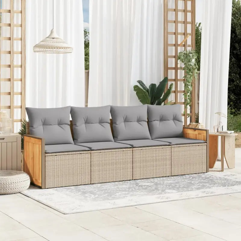 Zwarte poly rattan loungeset met waterdichte zak voor tuin of terras - Beige en grijs / Zonder tafel - Tuinsets