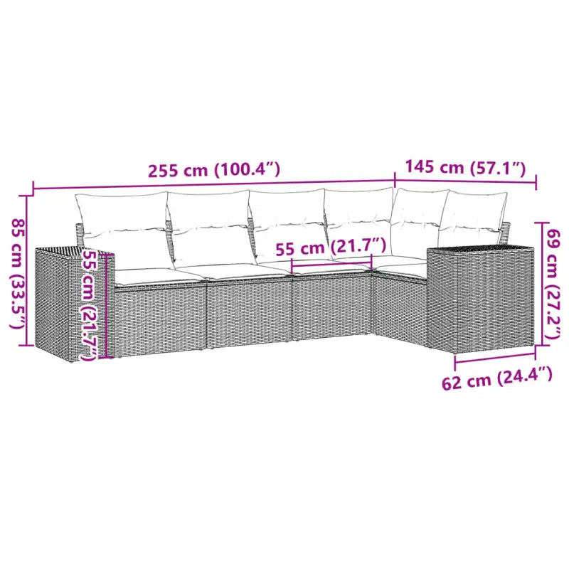 Zwarte tuin loungeset met waterdichte zak en gepoedercoat staal afmetingen - Tuinsets