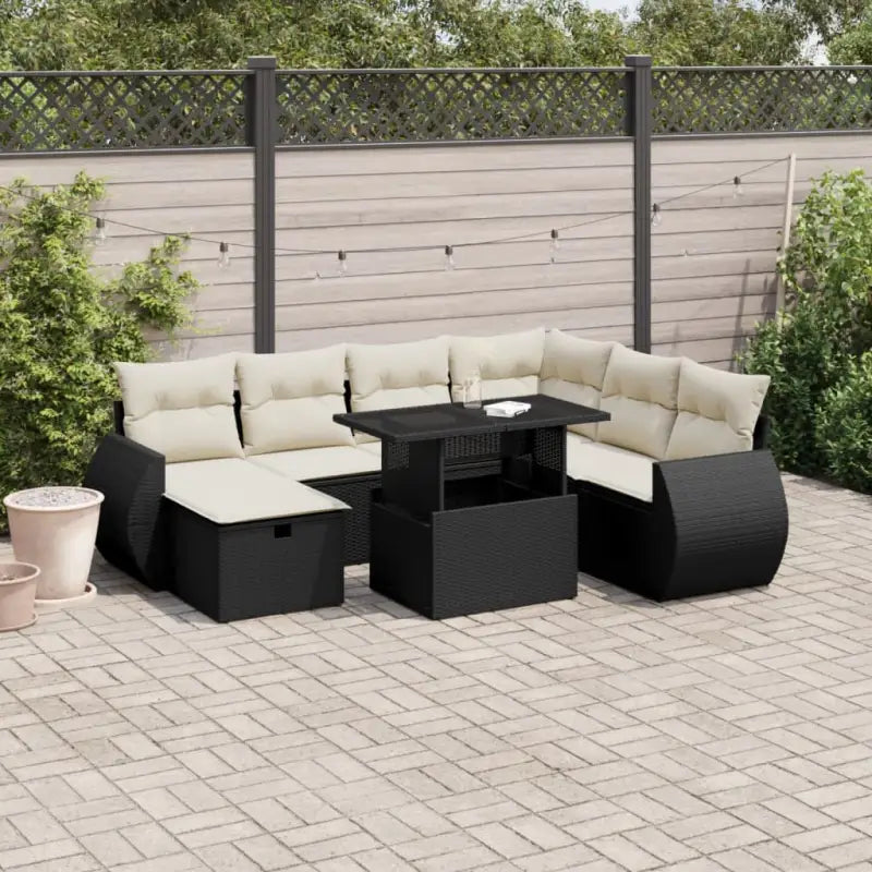 Zwarte tuiniszet met gepoedercoat staal voor buitenplezier - Zwart en crème / Met tafel - Tuinsets