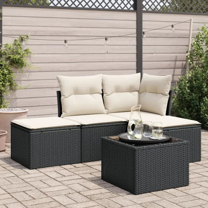 Zwarte tuinset met gepoedercoat staal en waterdichte tas afmetingen - Zwart en crème / Met tafel - Tuinsets