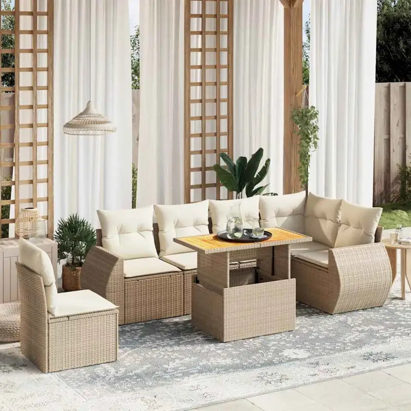 Zwarte tuinset met gepoedercoat staal voor buitenplezier - beige en crèmekleurig / Tafel + 3x hoek + 3x midden