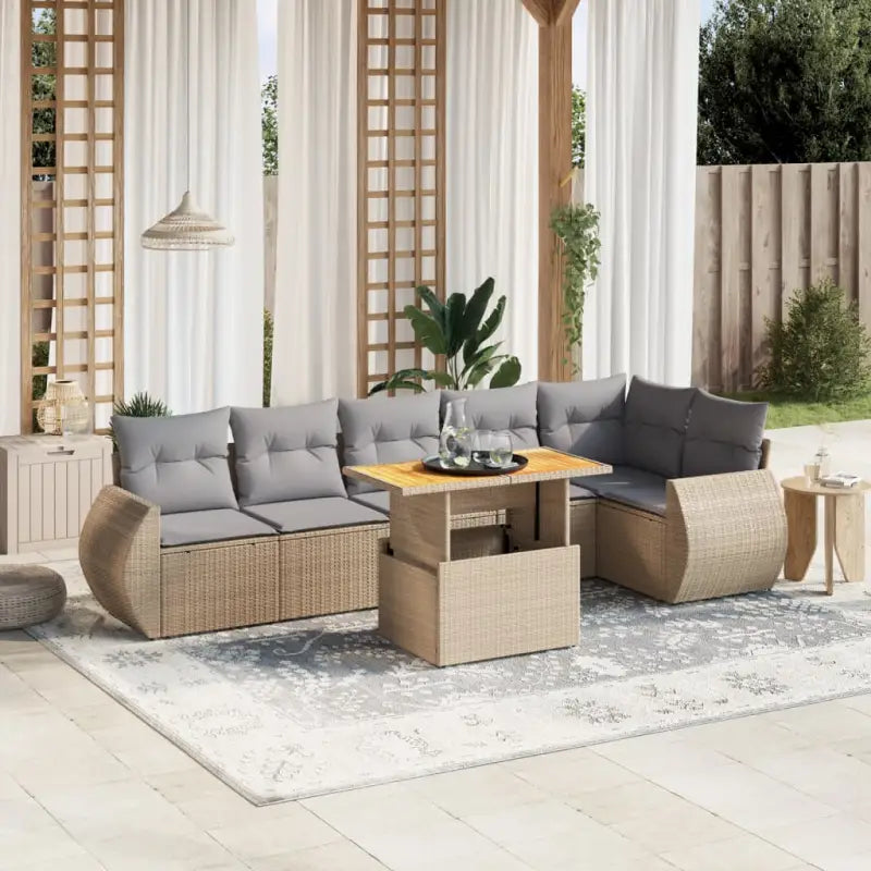 Zwarte tuinset met gepoedercoat staal voor buitenplezier - beige en lichtgrijs / 3x midden + 3x hoek + Tafel - Tuinsets