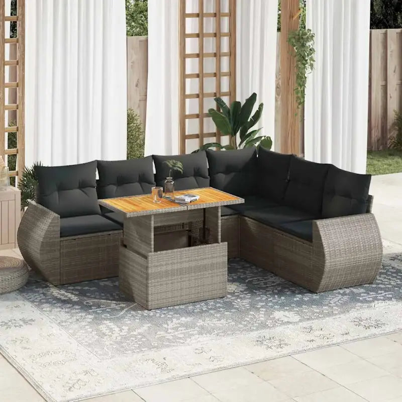 Zwarte tuinset met gepoedercoat staal voor buitenplezier - grijs en donkergrijs / 3x hoek + Tafel + 3x midden - Tuinsets