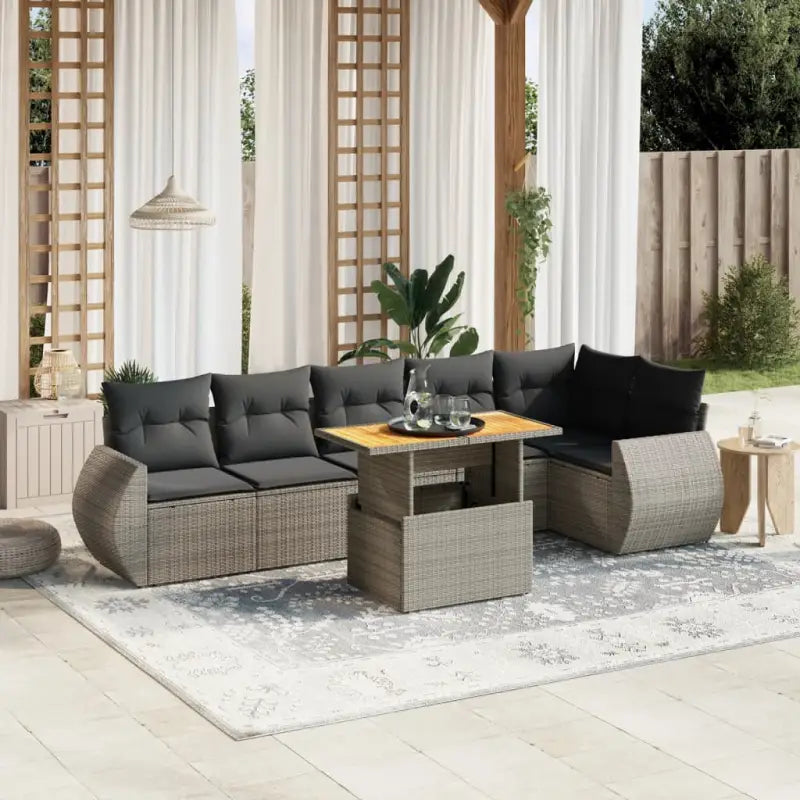 Zwarte tuinset met gepoedercoat staal voor buitenplezier - grijs en donkergrijs / 3x midden + 3x hoek + Tafel - Tuinsets