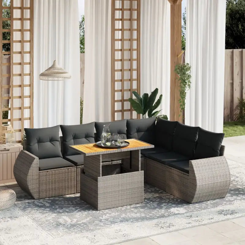 Zwarte tuinset met gepoedercoat staal voor buitenplezier - grijs en donkergrijs / 3x hoek + 3x midden + Tafel - Tuinsets