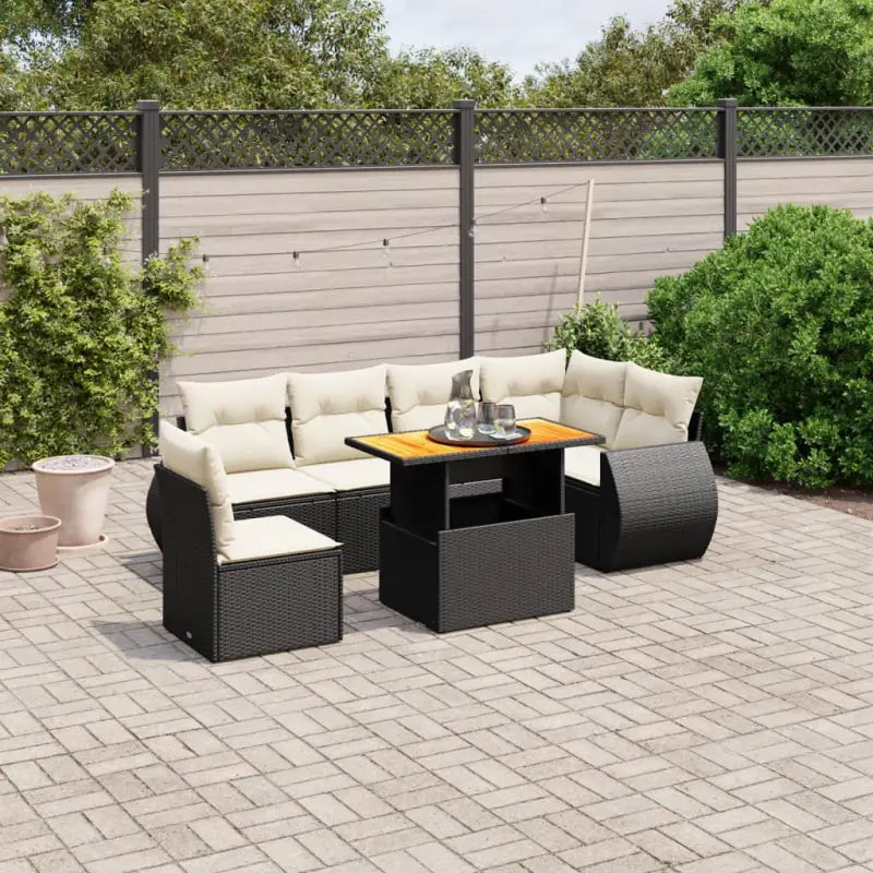 Zwarte tuinset met gepoedercoat staal voor buitenplezier - Zwart en crème / Tafel + 3x hoek + 3x midden - Tuinsets