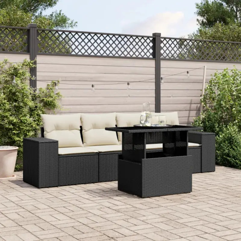 Zwarte tuinset met gepoedercoat staal voor comfortabel buiten genieten - Zwart en crème / zonder opbergruimte - Tuinsets