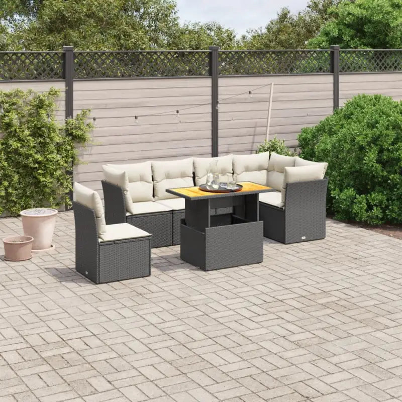 Zwarte tuinset met gepoedercoat staal voor comfortabel buiten genieten - Zwart en crème / Tafel + 3x hoek + 3x midden
