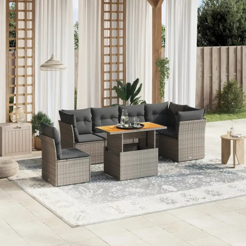 Zwarte tuinset met gepoedercoat staal voor comfortabel buiten genieten - grijs en donkergrijs / Tafel + 3x hoek + 3x