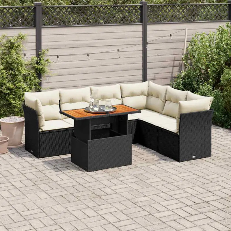 Zwarte tuinset met gepoedercoat staal voor comfortabel buiten genieten - Zwart en crème / 3x hoek + Tafel + 3x midden