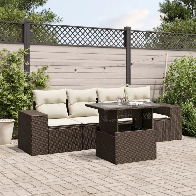 Zwarte tuinset met gepoedercoat staal voor comfortabel buiten genieten - Bruin en crème / zonder opbergruimte - Tuinsets
