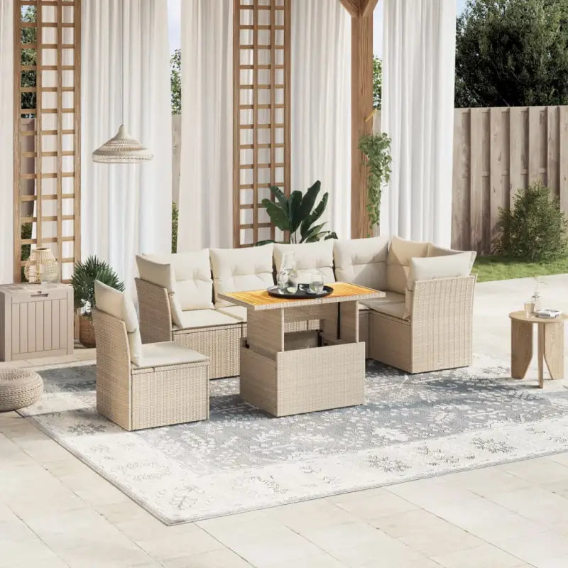 Zwarte tuinset met gepoedercoat staal voor comfortabel buiten genieten - beige en crèmekleurig / Tafel + 3x hoek + 3x