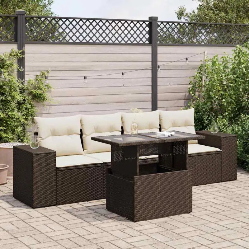 Zwarte tuinset met gepoedercoat staal voor comfortabel buiten genieten - Bruin en crème / met opbergruimte - Tuinsets
