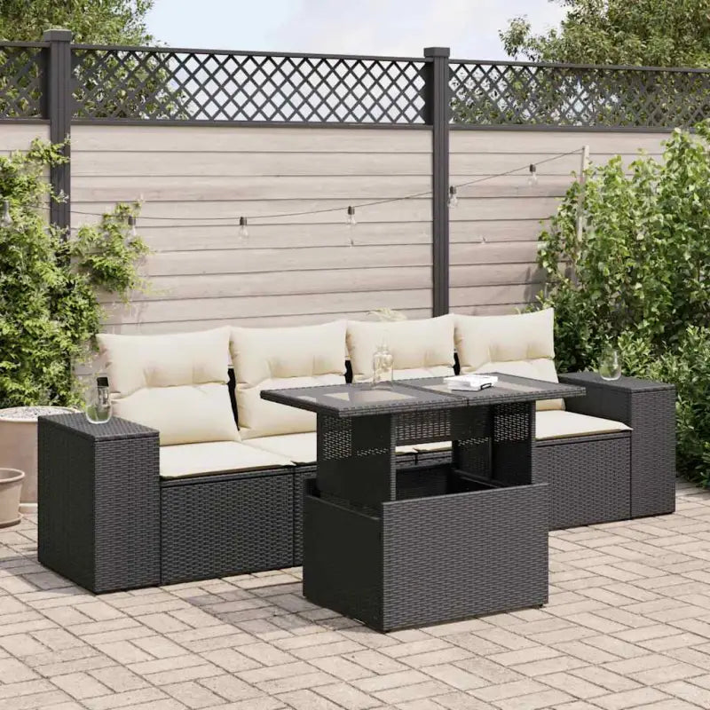 Zwarte tuinset met gepoedercoat staal voor comfortabel buiten genieten - Zwart en crème / met opbergruimte - Tuinsets