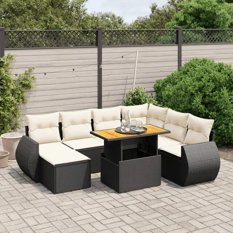 Zwarte tuinset met gepoedercoat staal voor terras en tuin ontspanning - Zwart en crème / 3x hoek + 3x midden