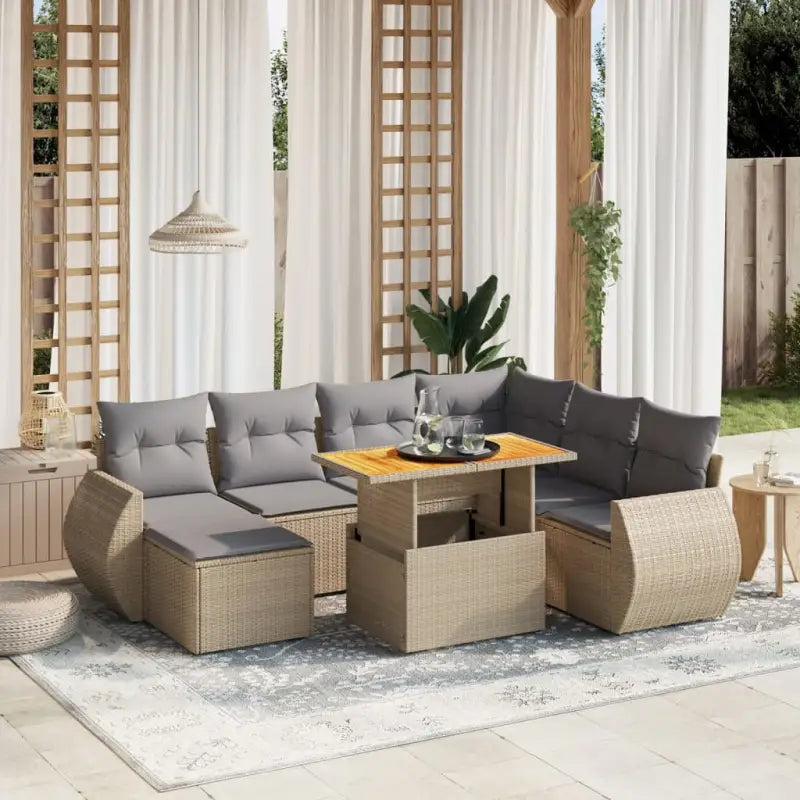 Zwarte tuinset met gepoedercoat staal voor terras en tuin ontspanning - beige en lichtgrijs / 3x hoek + 3x midden