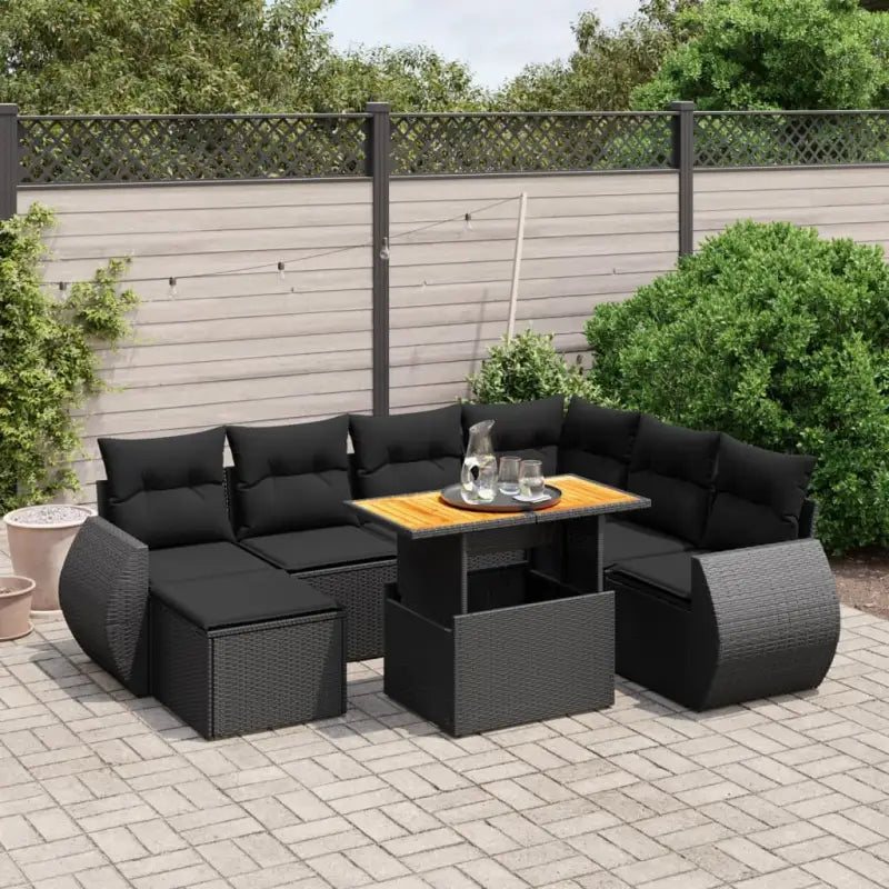 Zwarte tuinset met gepoedercoat staal voor terras en tuin ontspanning - Zwart / 3x hoek + 3x midden + voetensteun