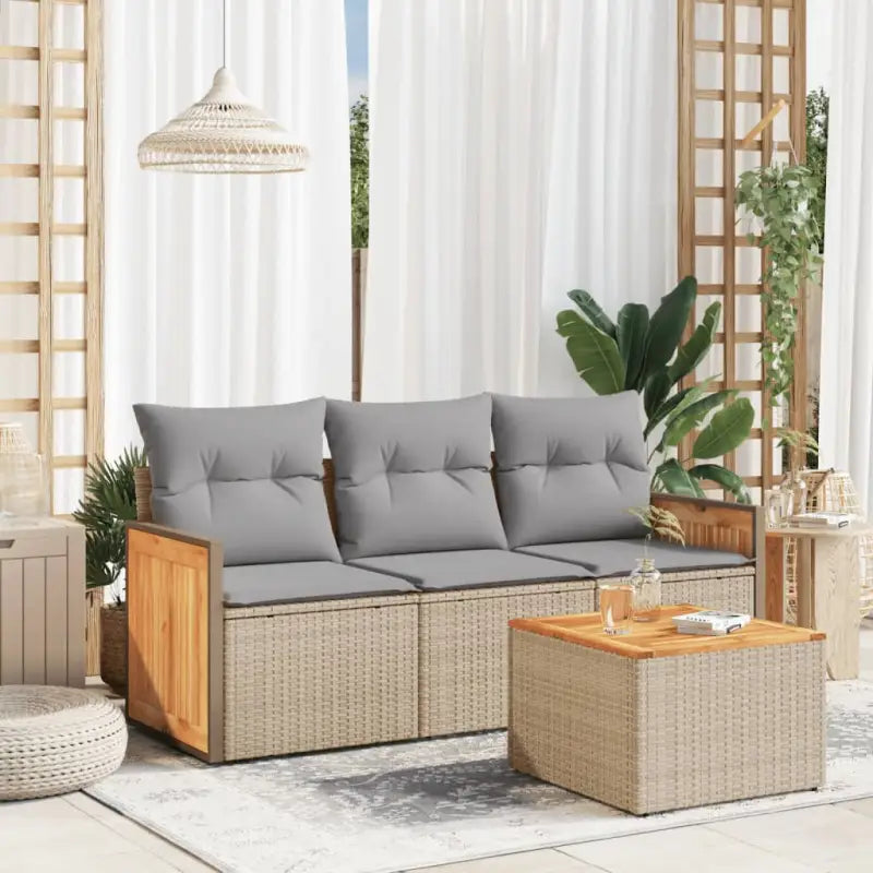 Zwarte tuinset met poly rattan en gepoedercoat staal voor comfortabel buitenplezier - Beige en grijs / Met tafel